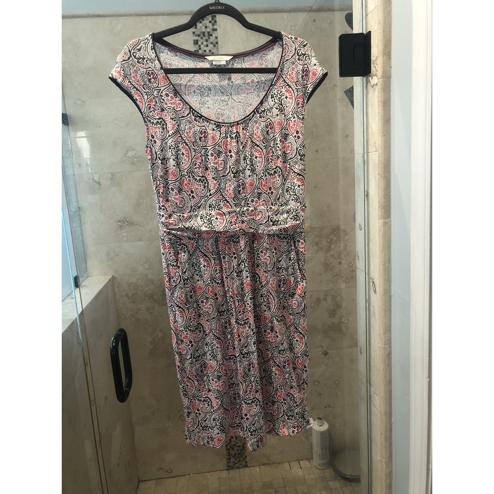 Boden Elisa Empire Dress 10R US Pink White Floral Sleeveless Modal Fit Flare